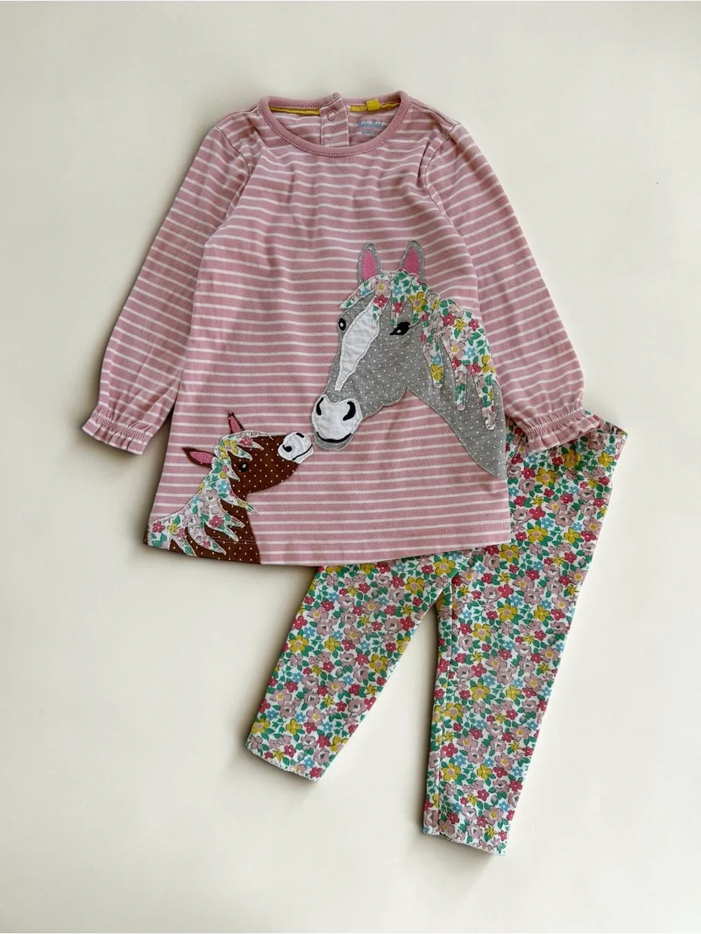 MINI BODEN VGUC Horse Liberty Floral Appliqué Dress & Legging Set